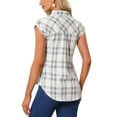 thumbnail image 3 of INSPIRE CHIC Women's Point Collar Short Cap Sleeves Plaids Button Down Shirt, 3 of 6