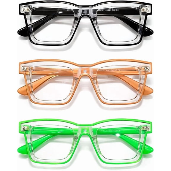 3 Pack Square Frame Clear Glasses for Women Men Fashion