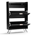 thumbnail image 4 of Ktaxon Fluted Shoe Cabinet with 2 Flip Drawers, Wood Shoe for Entryway, Black, 4 of 14
