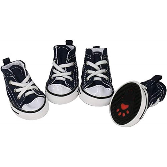 GASTROPOD 4 Pcs Pet Dog Puppy Canvas Sport Shoes, Sneaker Boots, Outdoor Nonslip Causal Shoes, Dog & Cat Paw Protective Cover for Outdoor Walking, Sports and Hot Pavement (6#, Blue)