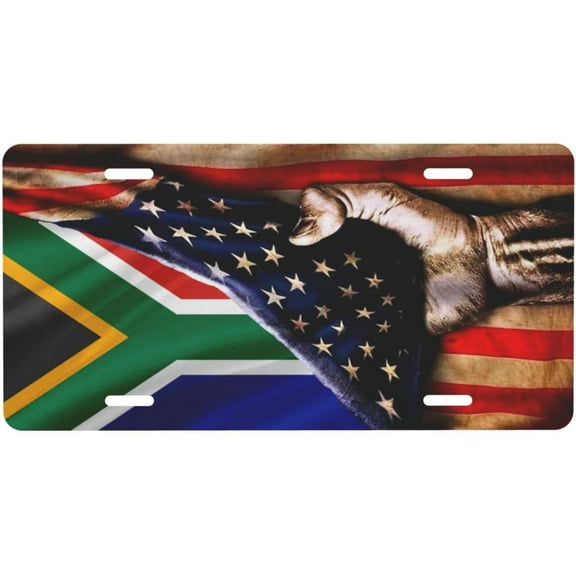 America and South Africa South African Flag Aluminum License Plate Fashion Golf License Plate Car Decoration 6x12 Inches Family Front License Plate 4-Hole