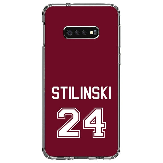 DistinctInk Clear Shockproof Hybrid Case for Samsung Galaxy S10e (5.8" Screen) - TPU Bumper, Acrylic Back, Tempered Glass Screen Protector - Stilinski 24