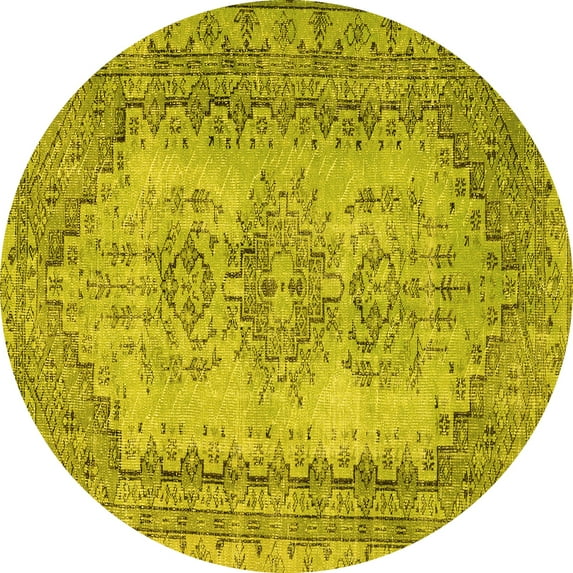 Ahgly Company Indoor Round Abstract Yellow Contemporary Area Rugs, 5' Round