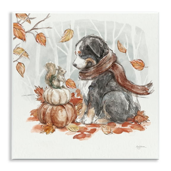 Stupell Industries Dog & Fall Pumpkins Holiday Painting Unframed Art Prints Wall Art, 12 x 12