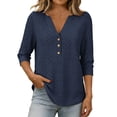 thumbnail image 3 of Tqcoqu 3/4 Length Sleeve for Women Tops Dressy Casual Shirts V Neck Summer Blouses with Buttons Trendy Clothes,Navy,Women's S-XXXXXL, 3 of 10