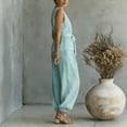 thumbnail image 5 of Pounoo Women's Jumpsuits V Neck Sleeveless Tie Waist Solid Jumpsuit Daily Wear Lightweight Breathable Loose Fit Casual Jumpsuits Gift, 5 of 7