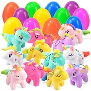 12 PCs Filled Easter Eggs with Plush Unicorn, 2.25â€ Bright Colorful Easter Eggs Prefilled with Variety Plush Unicorn