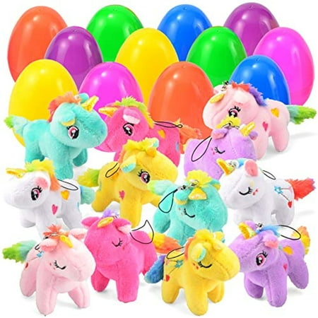 12 PCs Filled Easter Eggs with Plush Unicorn, 2.25â€ Bright Colorful Easter Eggs Prefilled with Variety Plush Unicorn