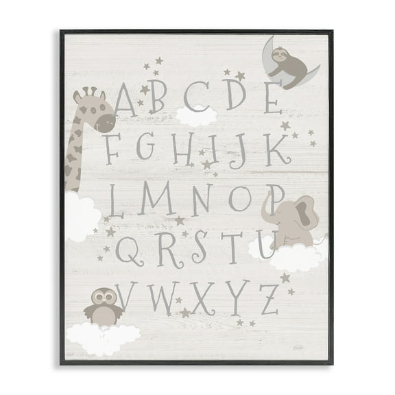 Stupell Industries Neutral Beige Alphabet Animals & Insects Painting Black Framed Art Print Wall Art, 11 x 14