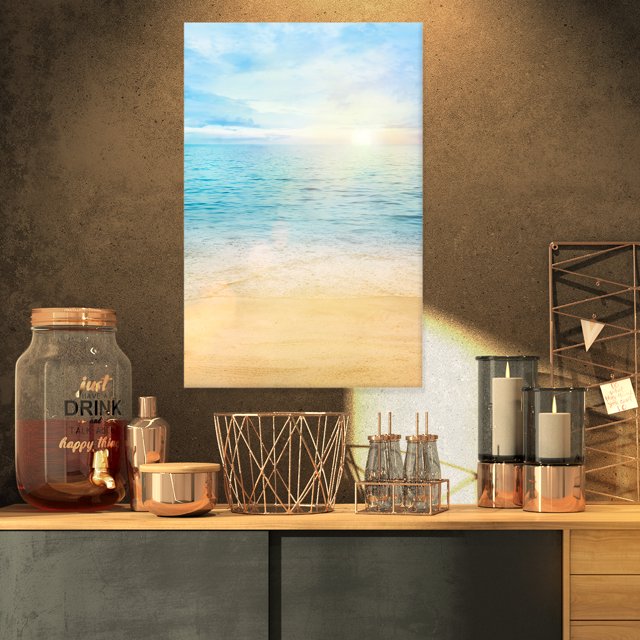 Golden Sand with Blue Sea Waters - Beach Photo Canvas Print