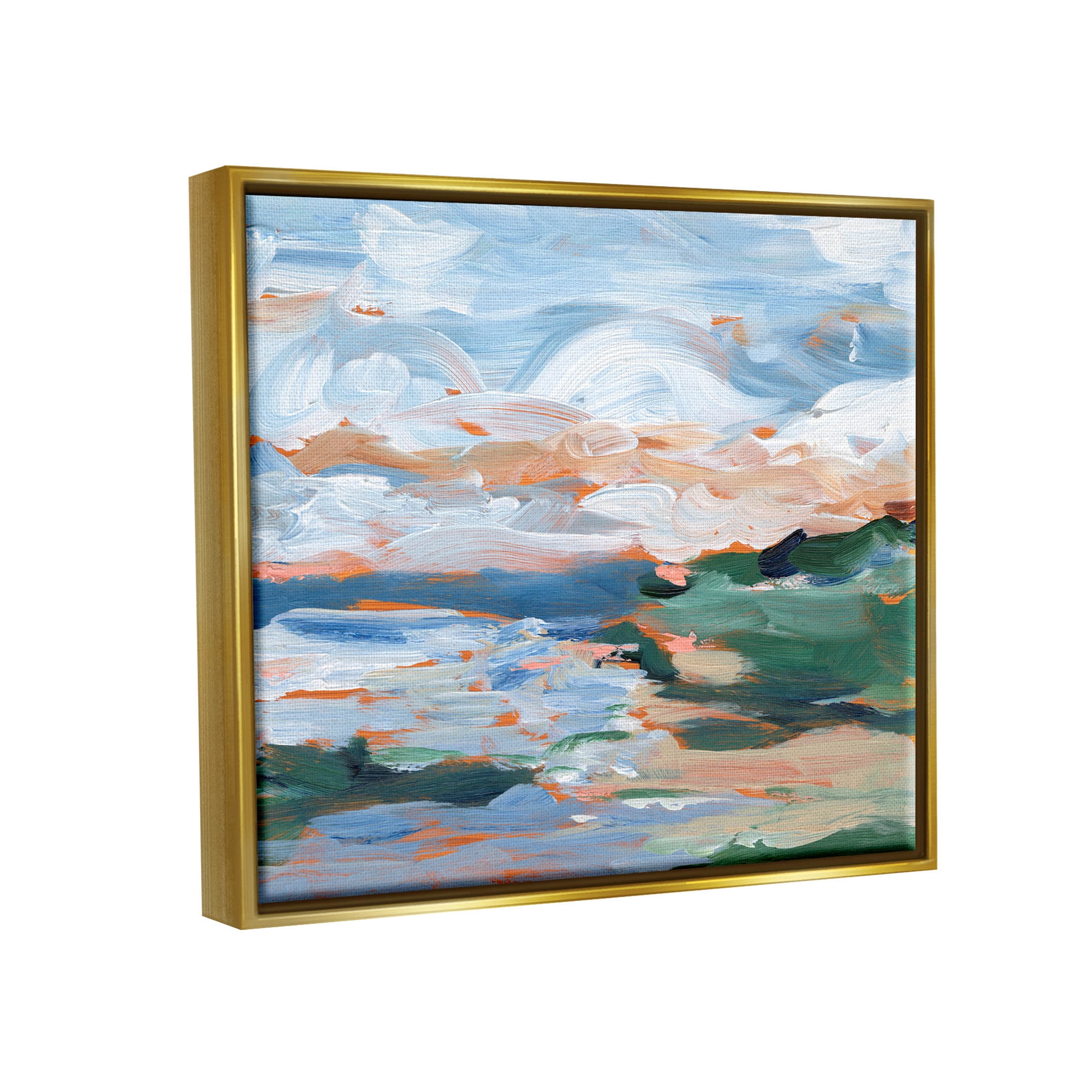 Seaside Modern Landscape Scene Landscape Painting Metallic Gold Framed Art Print Wall Art