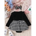 thumbnail image 2 of ZAXARRA Bébé Filles Tomber Rompers Robe Dentelle Volants Côtes Tricot Houndstooth Jupe Ourlet Combinaisons avec Bandeau, 2 of 8