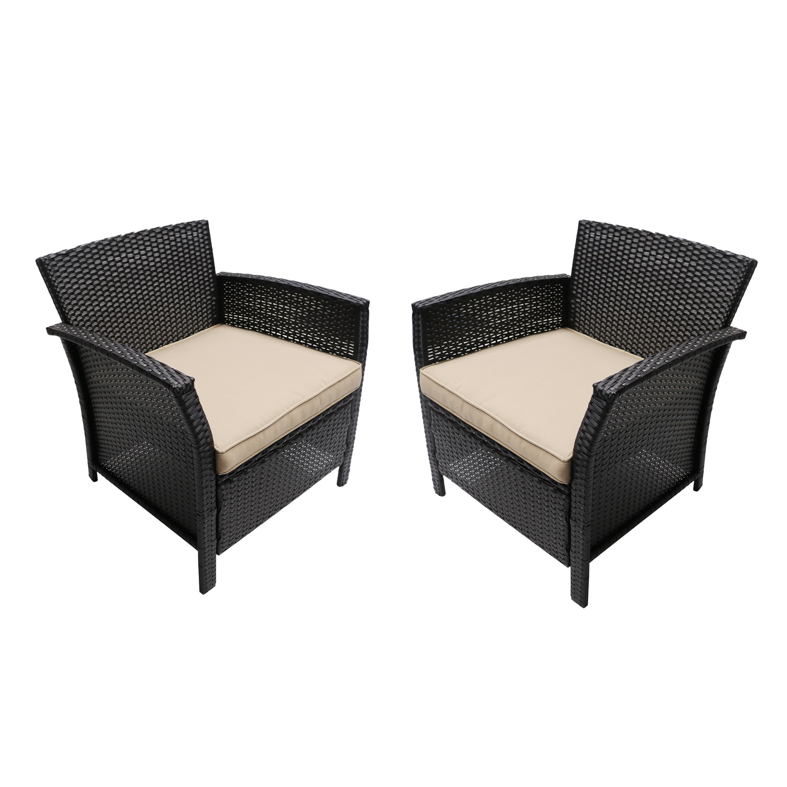 Noble House Anton Handcrafted Wicker Club Chairs with Cushions, Brown/Tan (Set of 2)
