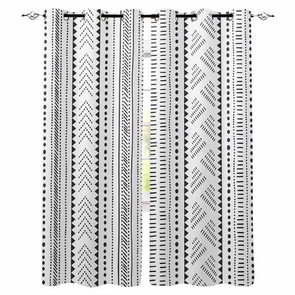 Fsddascl Farmhouse Boho Blackout Curtains for Bedroom/Living Room, Thermal Insulated Kitchen Curtains, Vintage Abstract Geometric Striped Grommet Darkening Window Treatment Drapes 42"x84"x2