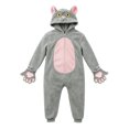 thumbnail image 4 of Pandaie Kids Cat Animal Fuzzy Full Zip Costume Jumpsuit 5Y 6Y 7Y 8Y Boy and Girl Halloween Theme Dress Up Play Bodysuit Light Gray,9-10 Years, 4 of 5