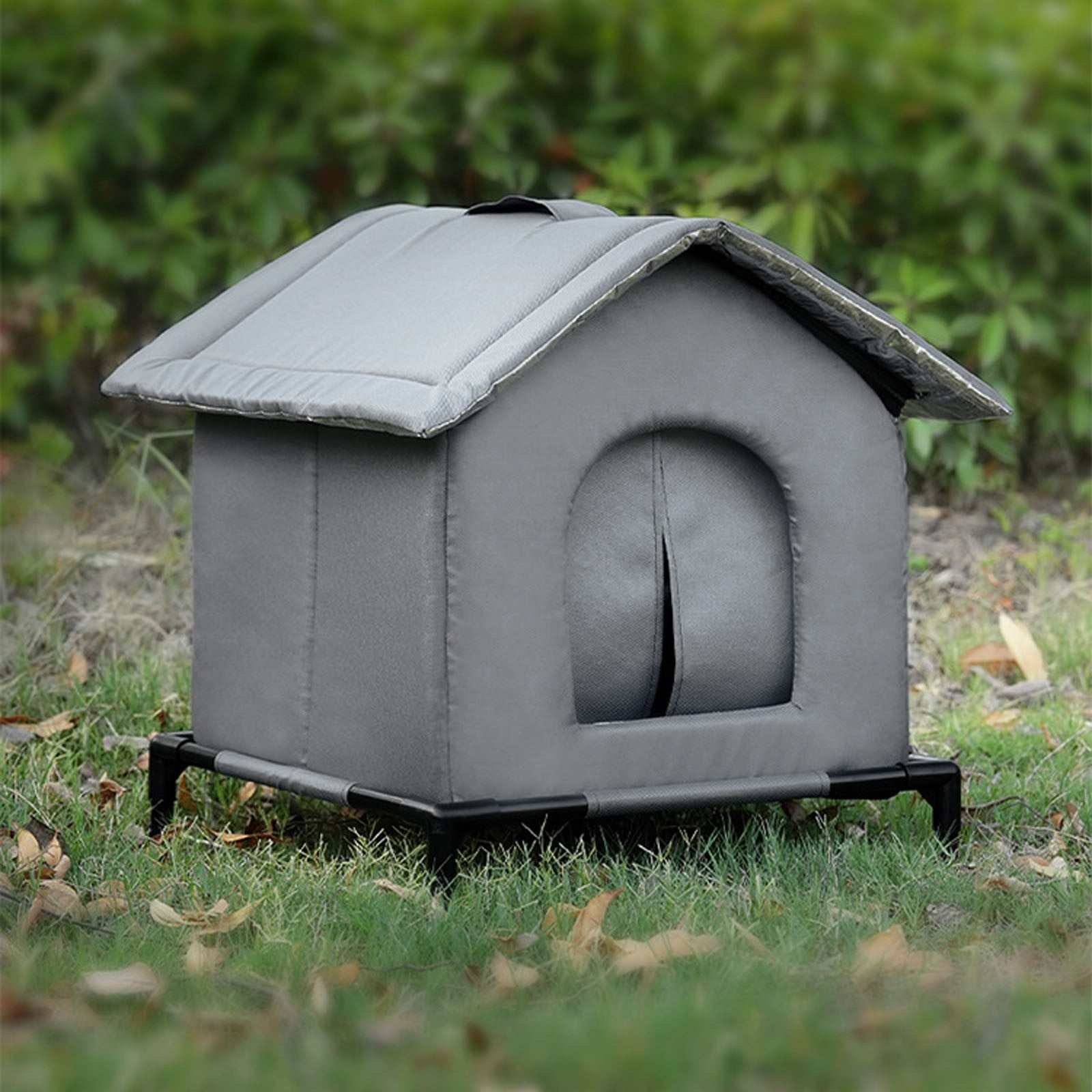 Outdoor Cat Kennel for All-Season Indoor Outdoor Use Metal Frame with Easy-Clean Pet Bed and Water for Cats and Dogs