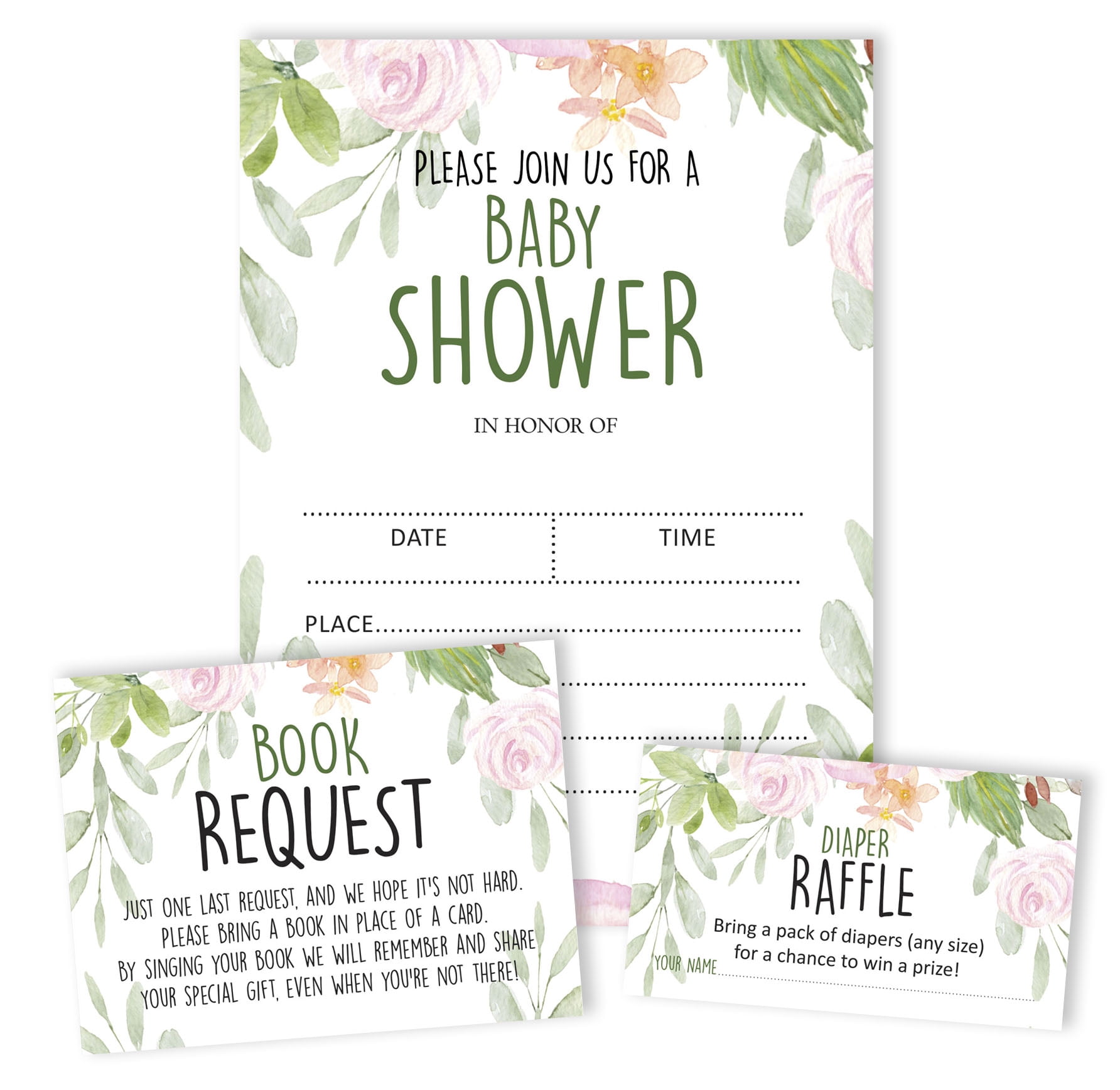 Inkdotpot Set Of 30Floral Baby Shower Invitations-Diaper Raffle Tickets And Baby Shower Book Request Cards Gender Neutral Invites Its A Boy Its A Girl