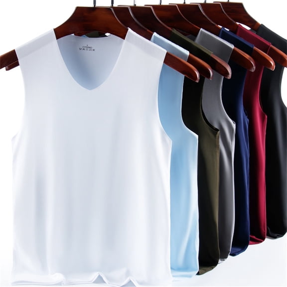 Blekii Men's Spring Summer Casual Sleeveless V-Neck Ice Silk Undershirt - Seamless Design, Invisible Under Clothing - Perfect for Layering Under Dress Shirts, Business Attire,