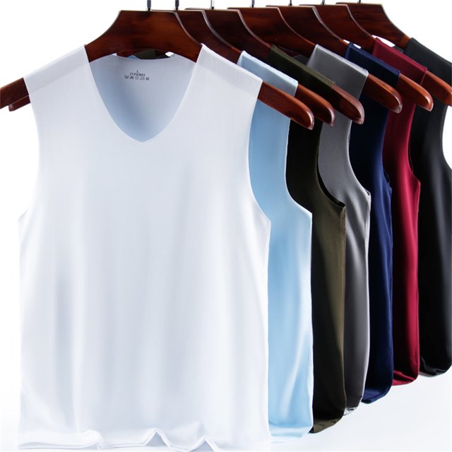 Blekii Men's Spring Summer Casual Sleeveless V-Neck Ice Silk Undershirt - Seamless Design, Invisible Under Clothing - Perfect for Layering Under Dress Shirts, Business Attire,