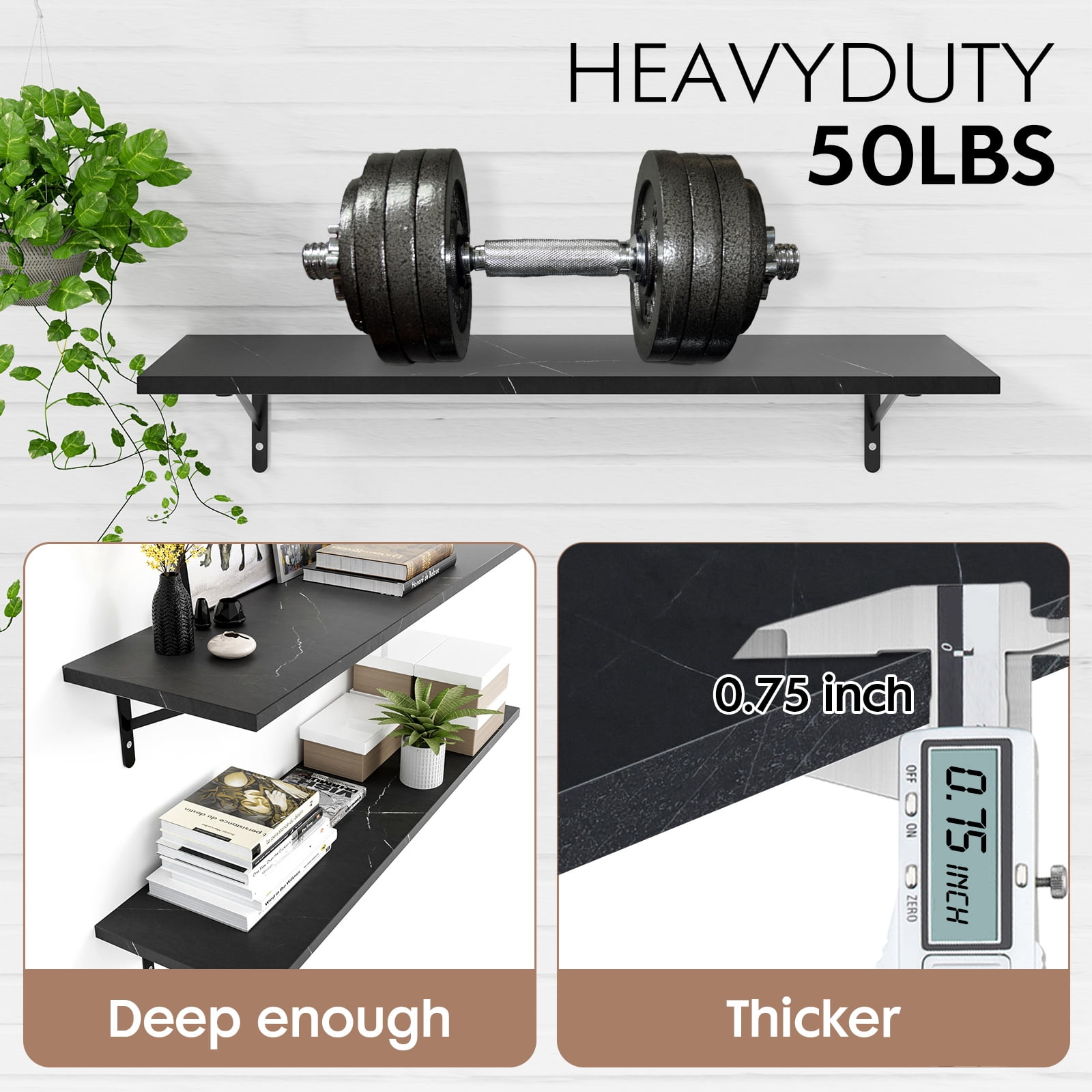 Kaboon 36 inch Long 10 inch Deep Floating Shelves for Wall Set of 2, Large Open Shelves Wall Mounted, Space Saving Home and Commercial Use, Cloud atlas