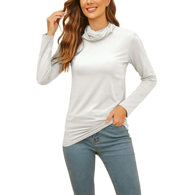 Haut Tunique à Manches Longues pour Femmes, Col Roulé Extensible, Ajusté, sous-Vêtements, T-Shirt Basique d'Hiver Doux, Taille p-5TG