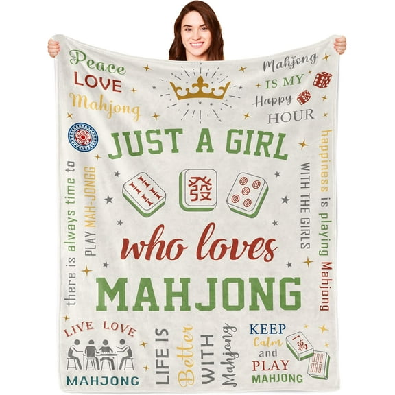 Mahjong Gifts for Women, Mahjong Blanket, Mah-Jong Themed Present, Mah Jong Accessories Gifts for Mah Jong Lovers for Christmas/Birthday Blanket 60x50in