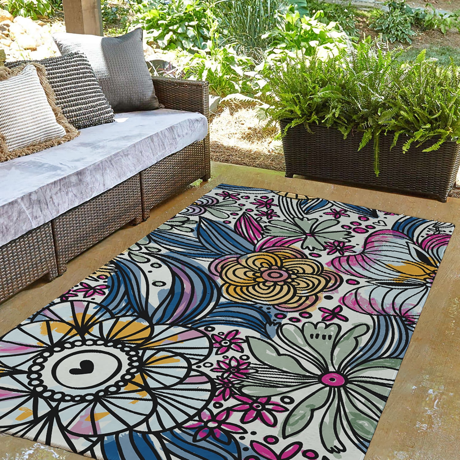 Simply Daisy 3' x 5' Orchid Flower Melange Spring Chenille Indoor/Outdoor Rug