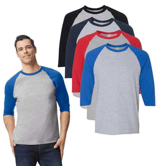 Gildan Heavy Cotton Three-Quarter Sleeve T-Shirt for Menās GR57 Raglan Long Sleeve Shirt in Assorted Colors, Pack 4 2XL