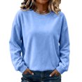 thumbnail image 2 of Womens Crewneck Sweatshirt Casual Long Sleeve Fleece Pullover Tops Crew Neck, Ribbed Design, Drop Shoulder, Workout, Loose Fit, Fall Winter, Daily Wear Light Blue S, 2 of 5