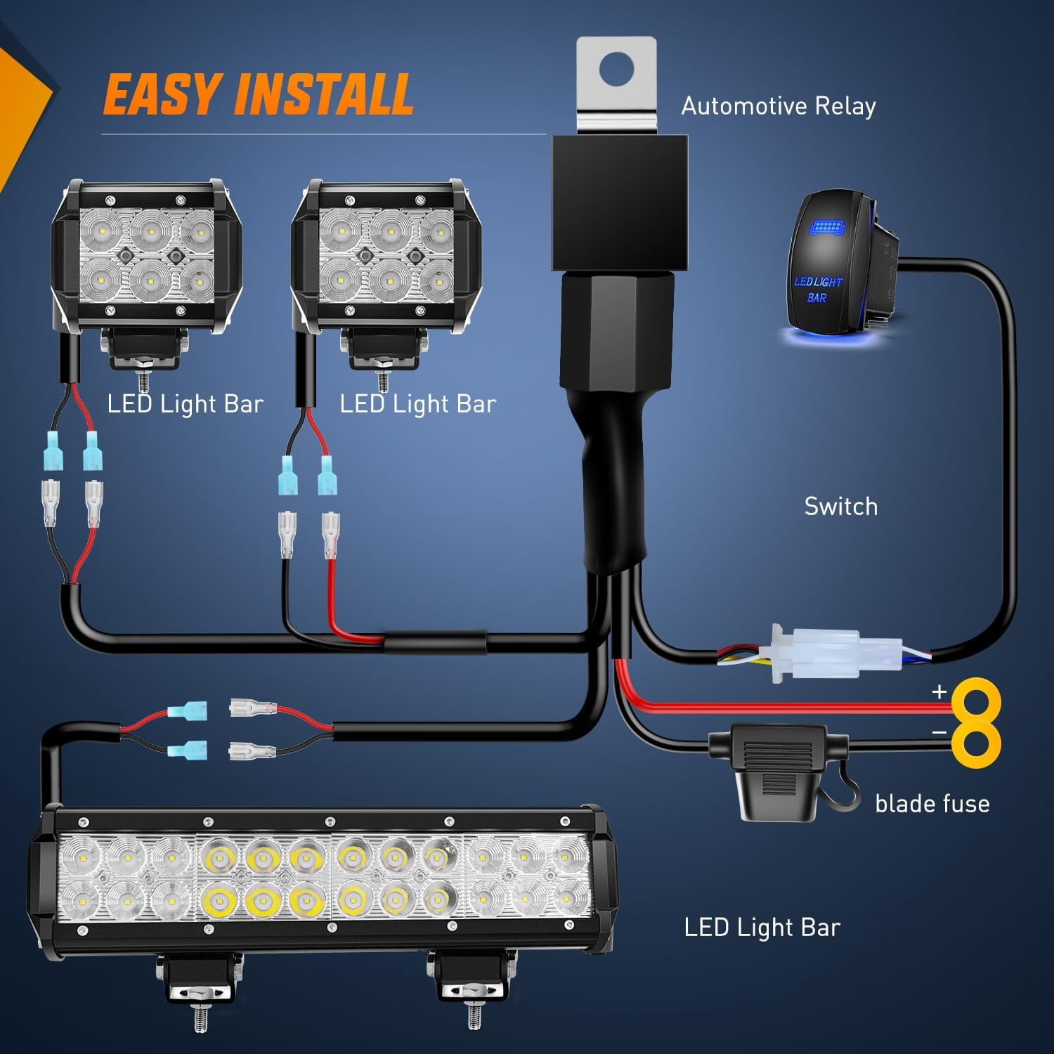 Nilight 12 Inch LED Light Bar Flood Combo 72W Offroad Mounting Bracket 2 Pack with 4 Inch 18W LED Pods & Wiring Kit for Truck SUV Jeep Boat