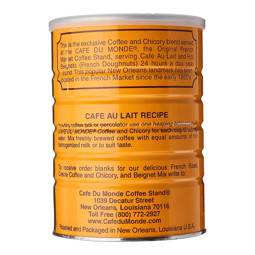 Cafe Du Monde Naturally Caffeinated Ground Coffee and Chicory, 2 Cans, 15 Oz