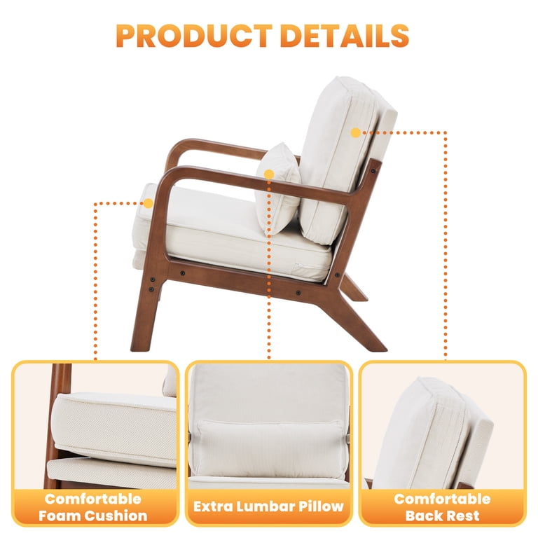Edx Mid-Century Modern Accent Armchair, Beige photo 8