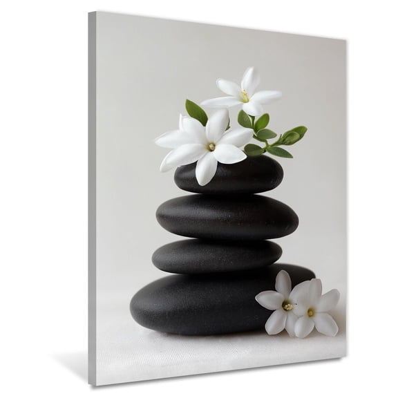 Zen Black Stones White Flowers Wall Art Spa Inspired Canvas Print for Yoga Room Meditation Room Home Wall Decor poster