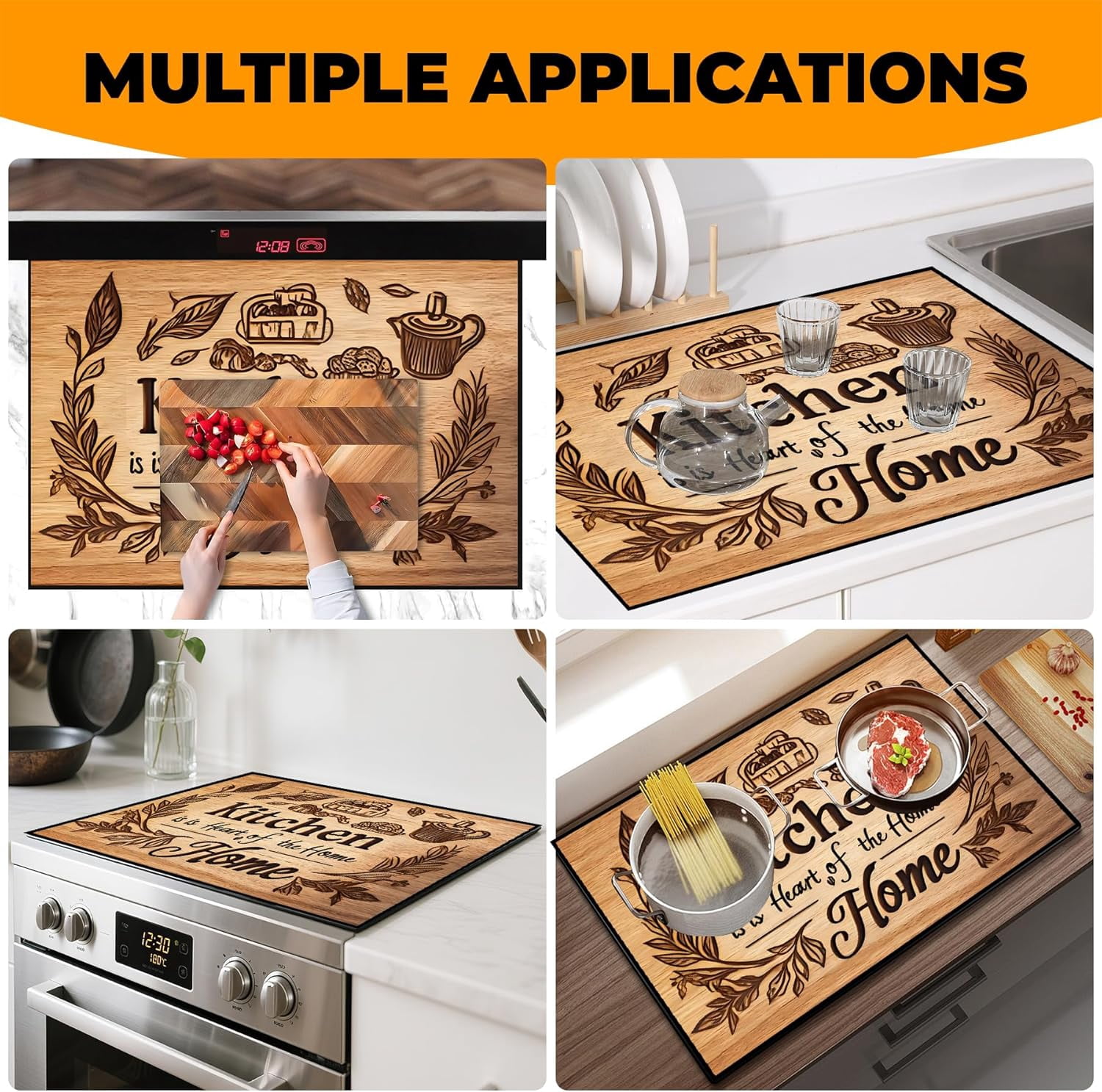 Heat-Resistant Glass Stove Top Cover with Anti-Slip Rubber Coating – Electric Stove Protector, Scratch-Resistant, Counter Space Decor Mat (kitchen, 28.5"L x 20.5"W)