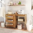 thumbnail image 2 of Costway Folding Sewing Table Rolling Craft Station with 3 Storage Bins & Charging Station Natural, 2 of 11
