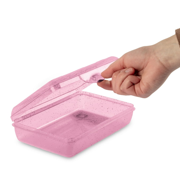 Sterilite Small Pencil Box Plastic Adult, Pink Glitter