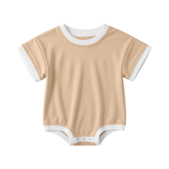 Juorvia 0-18m Crawling Romper Bodysuit Summer Short Sleeve Crew Neck Ribbed Snap Crotch Color Spliced(12-18 Months,Yellow)
