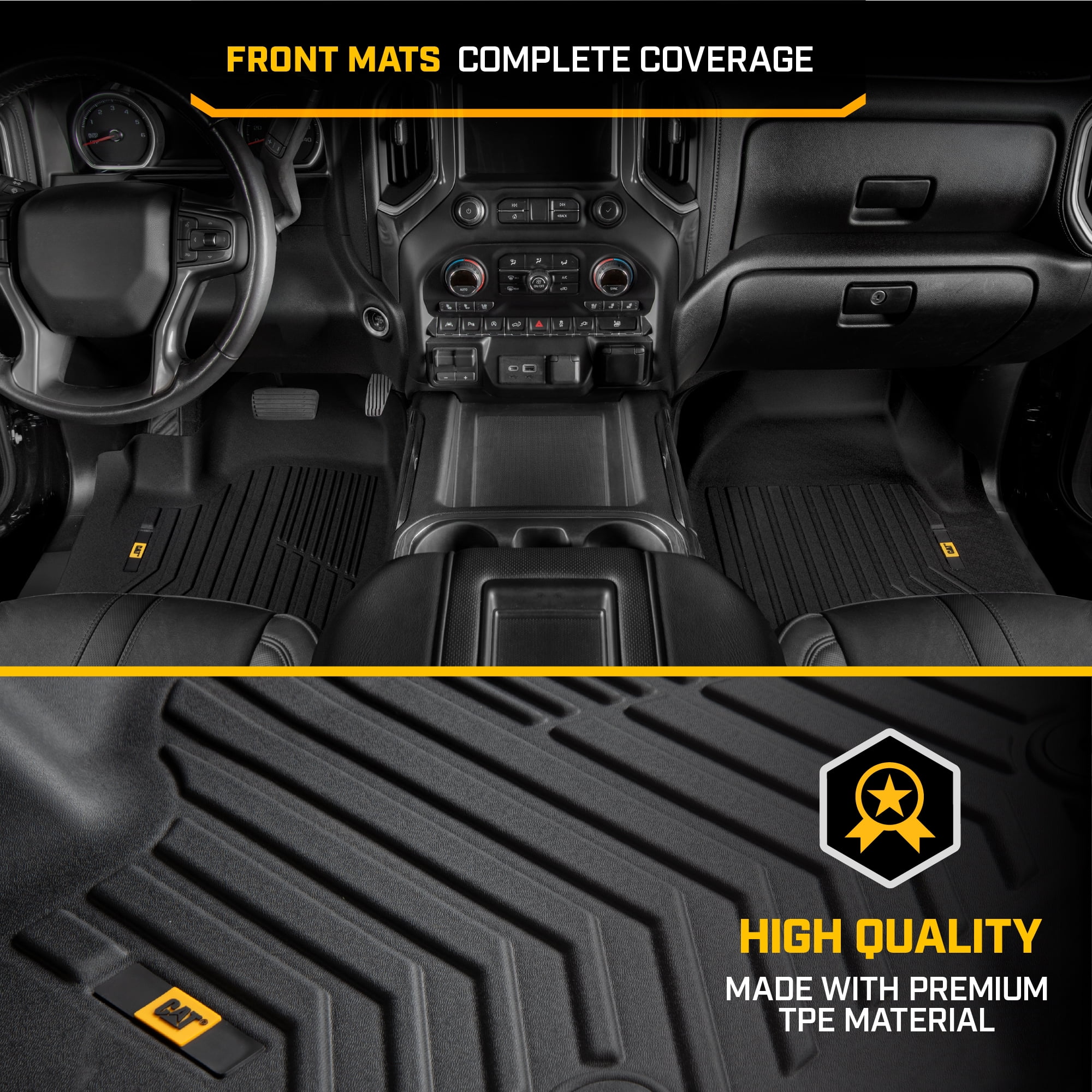 CAT® JustFit™ 3D Custom Fit Floor Mats for Chevrolet Silverado 1500 2019–2024, GMC Sierra 1500 2019–2024, Chevy Silverado 2500HD/3500HD Crew Cab 2020–2024, GMC Sierra 2500HD/3500HD Crew Cab 2020–2024
