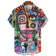 thumbnail image 3 of Camisa con estampado 3D de cara abstracta para hombre, camisa hawaiana de manga corta con gráficos de pintura artística de verano, blusa con solapa, ropa de calle, 3 of 4