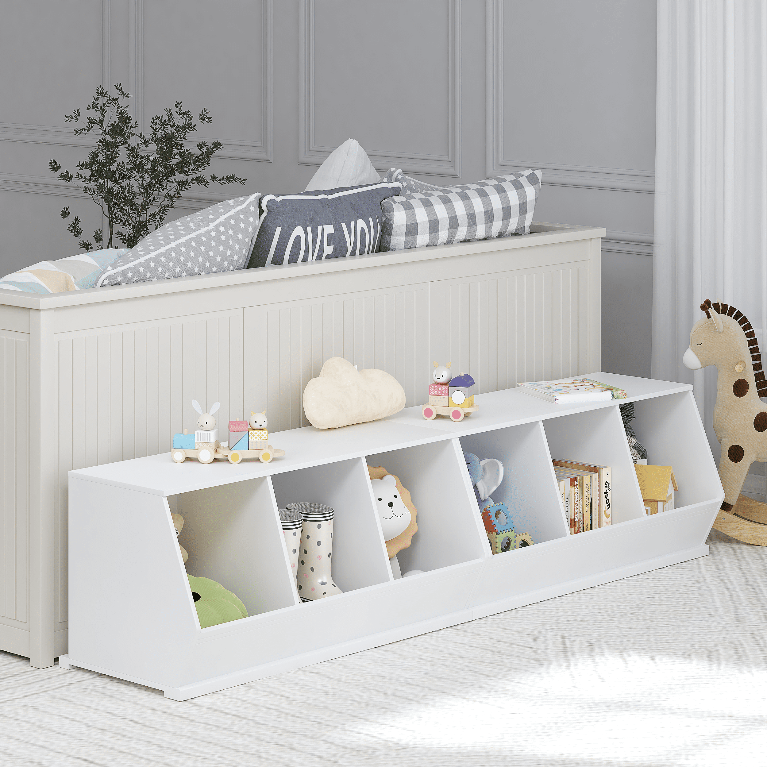 STAROUS Stackable Toy Storage Cabinet, Toy Storage Organizer for Kids, White Wooden Cubby Toy Organizer
