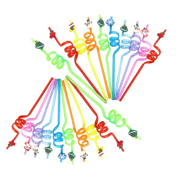 Tineasur 20Pcs Christmas Drinking Straws Disposable Plastic Food Safe Assorted Colors for Parties