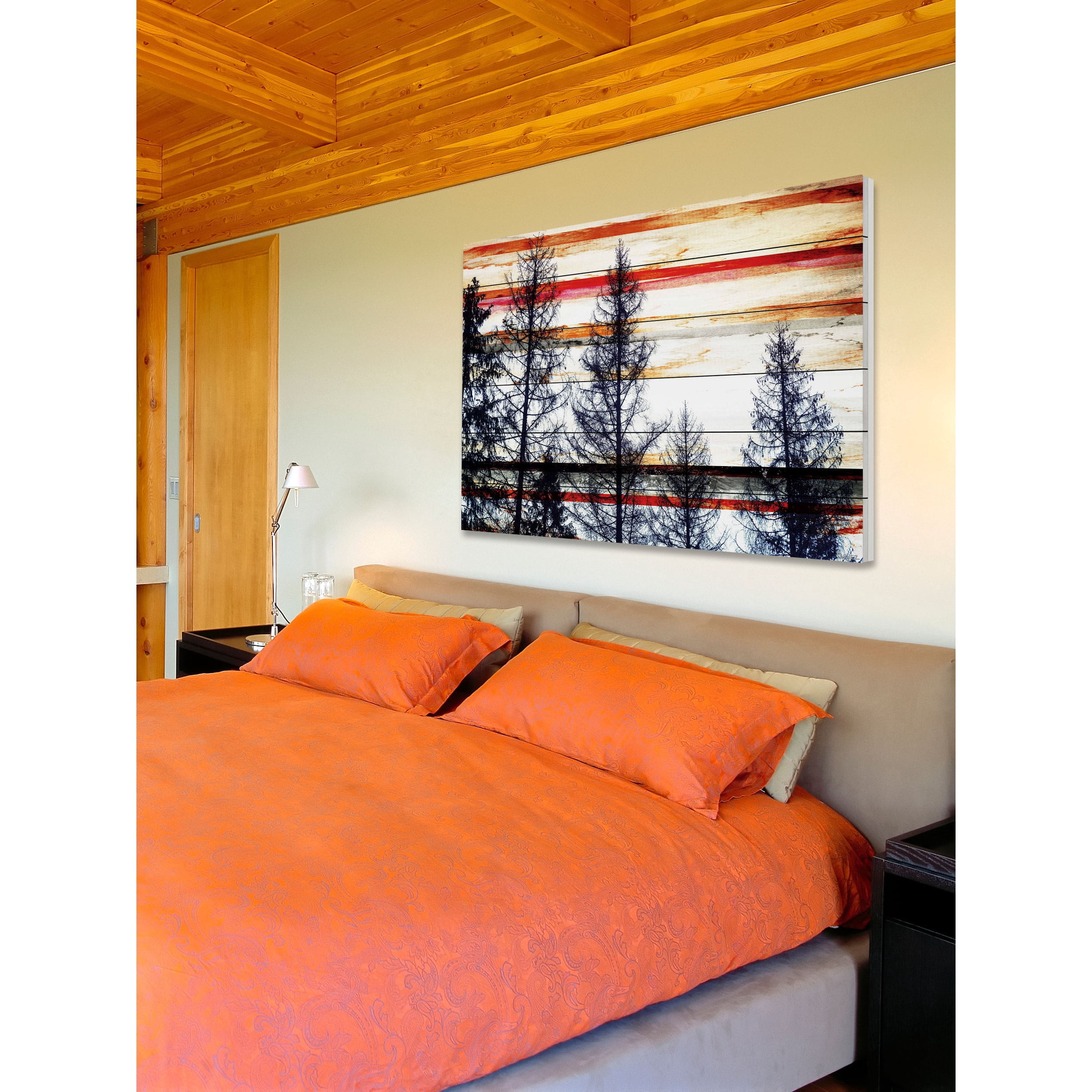 "Red Striped Sky" Painting Print on White Wood