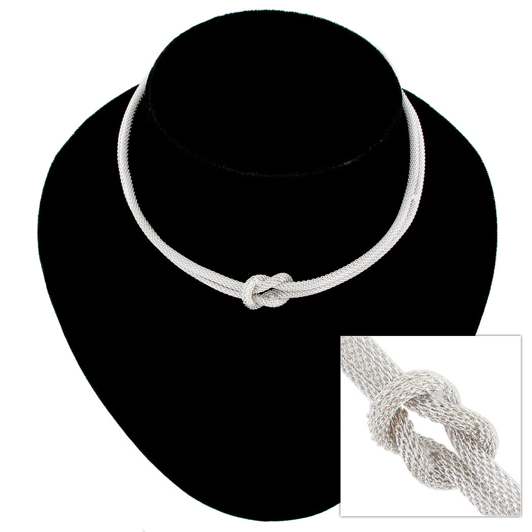 Ky & Co Silver Tone Choker Dog Collar Style Necklace Mesh Knot 2