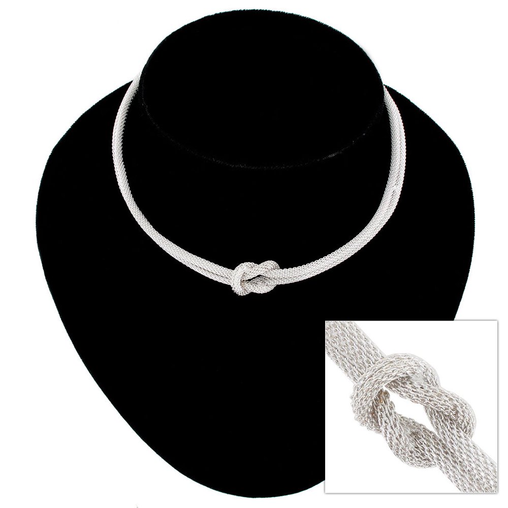 Ky & Co Silver Tone Choker Dog Collar Style Necklace Mesh Knot 2