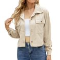 thumbnail image 2 of Women's Casual Stand Collar Thickened Solid Color Blouse With Double Pockets And Button Closure Jacket Women Dressy Womens Fashion for Work Clothes for Women Tan Fall Jacket for Women Womens Casual, 2 of 6
