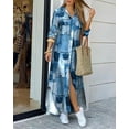thumbnail image 3 of oyyn Women's Casual Print Long Shirt Dress Long Sleeve Button Up Dress Female Summer Side Split Shirt Maxi Dresses S, 3 of 6
