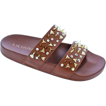 

LILIANA POLYURETHANE MAXIE-5 SLIDE WITH SPIKES & STUDS