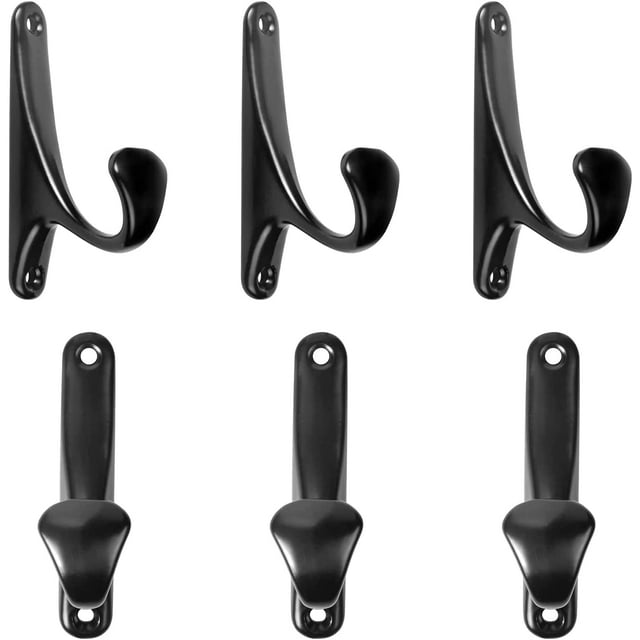 Jinsinto 6 Pieces Coat Hooks, Retro Black Coat Rack Hook to Screw on, Robe Hook with Screws 81*21mm