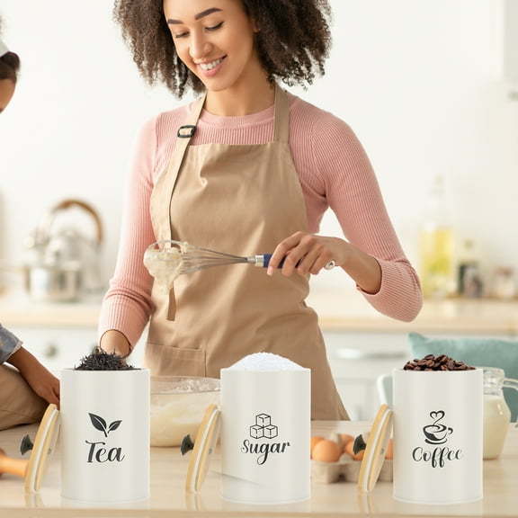 3Pcs Metal Canister Set With Airtight Bamboo Lid Versatile Compact Sugar Tea Coffee Canister for Counter Dining Room