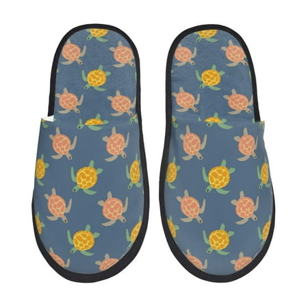 

Honeii Cute Turtle print Slippers Memory Foam House Bedroom Slippers for Women and Men Fuzzy Plush Comfy Faux Fur Lined Slide Shoes-Medium